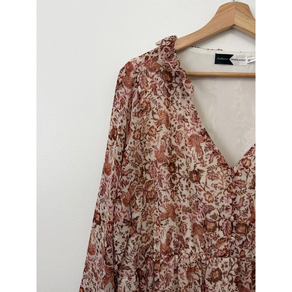 Piper & Scoot The Halpert Tiered Midi Dress – Cream Floral – Size XXXL - Picture 4 of 5